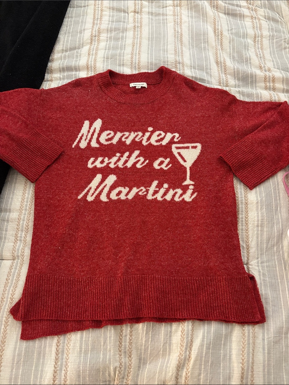 Francesca's Collections Red Crewneck Sweater with White Lettering